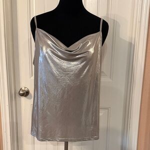 ❤️❤️ VIDUSSA Elegant Metallic Silver Women's Cowl Neck Top Size 2XL 1 Time Use